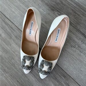 Manolo Blahnik Cream Embellished Heels
